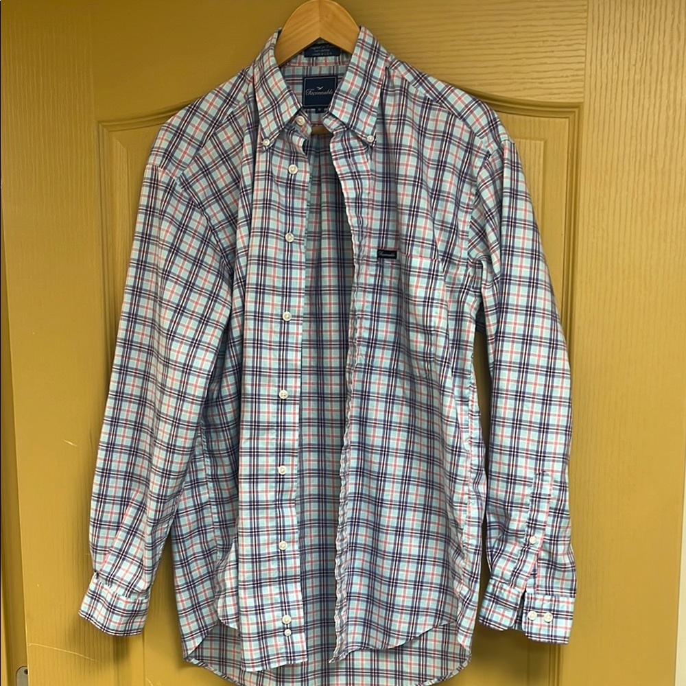 Faconnable Red and Blue Casual Button Down Shirt